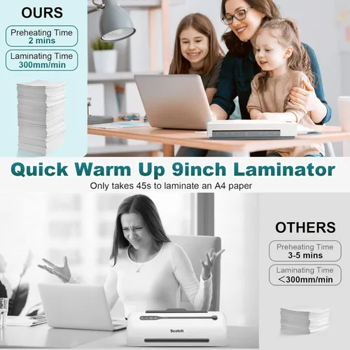 Vista 6 de Laminadora, máquina de laminación térmica de 9 pulgadas con modos frío y caliente, calentamiento rápido 5 en 1 laminador personal con 20 bolsas