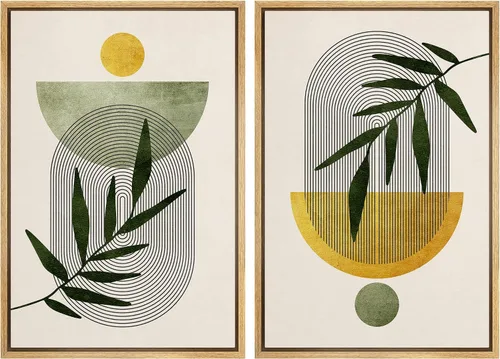 Vista 25 de IDEA4WALL Lienzo Enmarcado Impreso Arte de Pared Set Paisaje de Hojas de Palma de Selva de Mediados de Siglo Naturaleza Silvestre Ilustraciones Arte