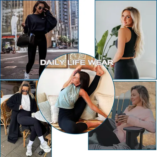 Vista 4 de Paquete de 4 leggings para mujer, levantamiento de glúteos, cintura alta, control de abdomen, adelgazantes, color negro, no transparente, pantalones