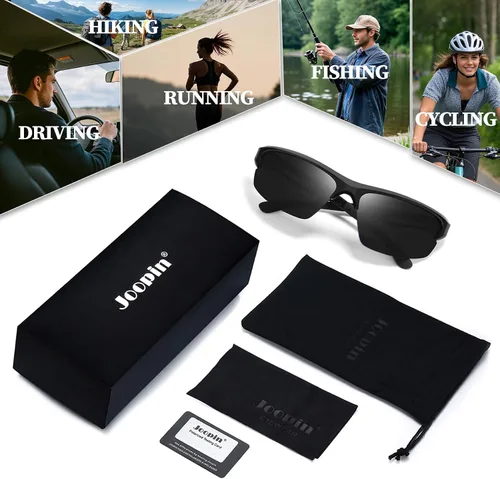 Vista 6 de Joopin Rectangle Sports Sunglasses Polarized UV400 Protection Wrap Around