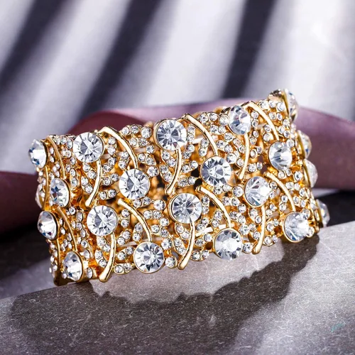 Vista 4 de BriLove Pulsera elástica de tenis con racimo de cristal para boda para mujer