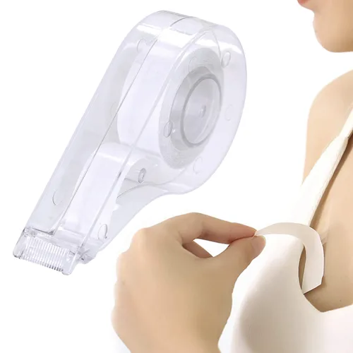 Vista 2 de Cinta corporal de doble cara para ropa a piel, cinta de vestir con dispensador de 16.4 pies, transparente