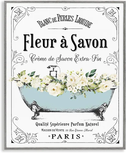 Vista 22 de Stupell Industries 'Vintage Parisian Bathroom Advertisement Floral Blue Tub', arte giclée enmarcado, blanco, 11 x 14 pulgadas, fácil de colgar