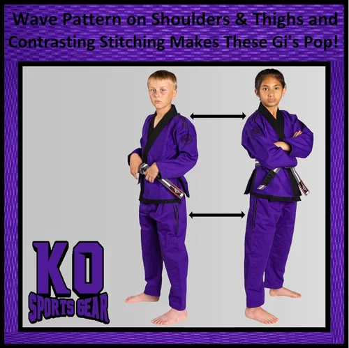 Vista 3 de Conjunto de uniforme para niños, BJJ Jiu Jitsu Gi, kimono y pantalones, preencogido