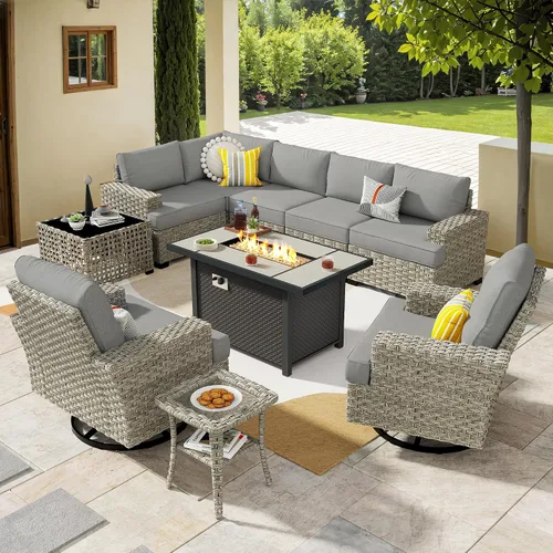Vista 65 de HOOOWOOO Juego de Muebles Seccionales para Patio al Aire Libre, 6 Piezas Juegos de Conversación de Mimbre Sofá en Forma de L, Sofá Extra Profundo