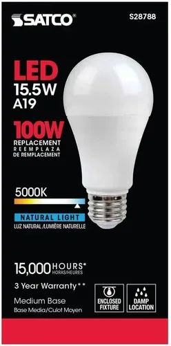 Vista 4 de Satco S28788 15.5A19/LED/50K/ND/120V (6 bombillas LED)