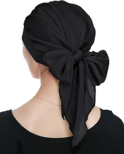 Vista 5 de Alnorm Bufanda larga de gasa para la cabeza, gorro de quimioterapia de jersey de bambú para mujeres