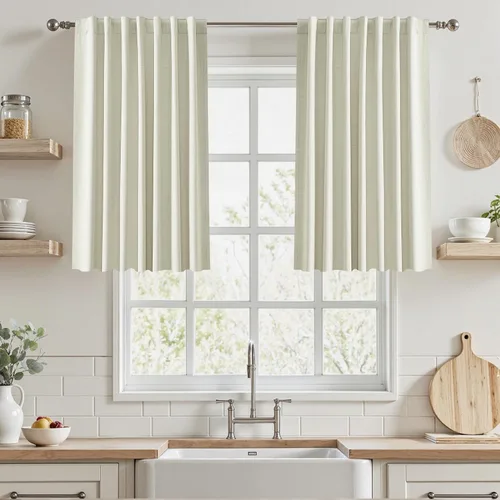 Vista 56 de UHITECH Cortinas opacas de 35 pulgadas de largo para sala de estar, 2 paneles, cortina opaca corta para cocina para ventanas pequeñas, cortinas