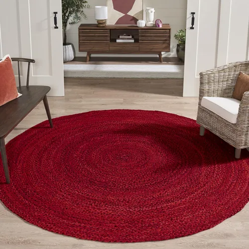 Vista 12 de SAFAVIEH Alfombra trenzada de la colección – Alfombra redonda de 3 pies, color beige con detalles rosados, algodón hecho a mano, estilo cabaña