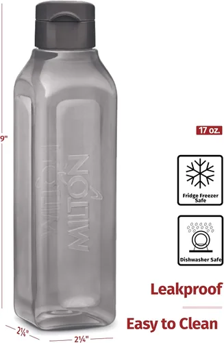 Vista 7 de MILTON Botella de agua deportiva cuadrada para jugos, 4 unidades, 17 onzas, ideal para jugos, batidos de leche, de plástico, botella de bebida