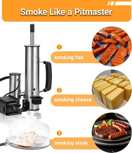 Vista 7 de Generador de humo frío para cualquier parrilla, tubo ahumador de acero inoxidable 304, tubo doble para cortar alquitrán para un sabor no graso