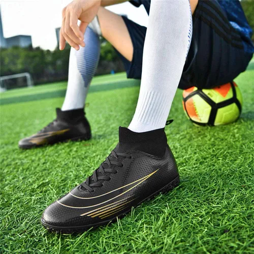 Vista 3 de Botas de fútbol para hombre, ligeras, transpirables, firmes, para exteriores, interiores, escuela, juego, entrenamiento
