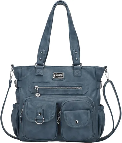 Vista 13 de KL928 Bolsos grandes para mujer, bolso de hombro, bolso de mano, elegantes bolsos Hobo de cuero vegano para señoras, A-Negro-4 01-gris carbón