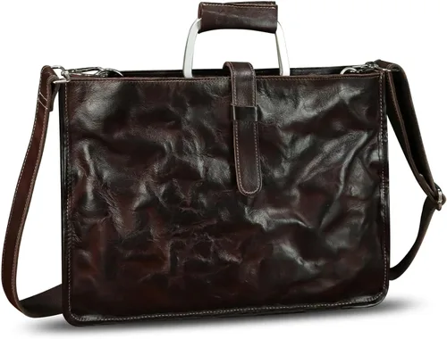Vista 2 de Maletín delgado de cuero genuino para hombres y mujeres, bolso bandolera vintage para computadora portátil de negocios