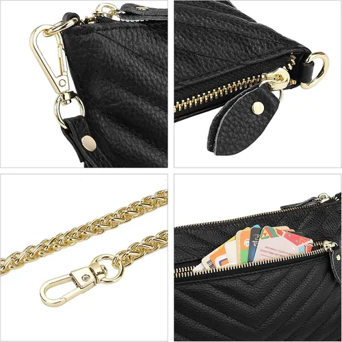 Vista 6 de Uromee Cartera de mano para mujer, de piel auténtica, con cadena de hombro desmontable
