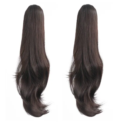 Vista 105 de Extensiones de cola de caballo, extensiones de cabello de cola de caballo con clip de garra marrón oscuro para mujer, pieza de cabello rizado