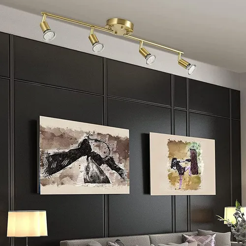 Vista 7 de Kit de iluminación LED de 4 luces, luces de techo doradas de 4 vías, cabezales de luz giratorios flexibles, accesorios de luz plegables para riel