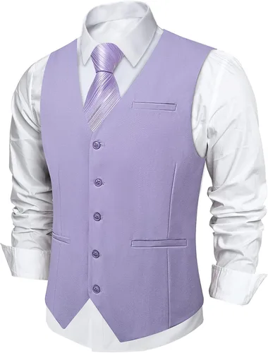 Vista 23 de DiBanGu Chaleco de traje para hombre Vestido formal de negocios Light Khaki
