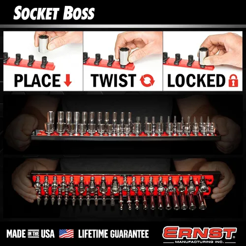 Vista 6 de Ernst Manufacturing, organizador de enchufes con rieles - Organizador de enchufes Socket Boss de 2 rieles de 1/2 pulgada con bloqueo giratorio, 13