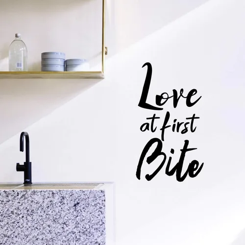 Vista 3 de Calcomanía de vinilo para pared, diseño de amor en primer bocado, 30 x 17 pulgadas, decoración de calcomanías adhesivas para amantes de la comida