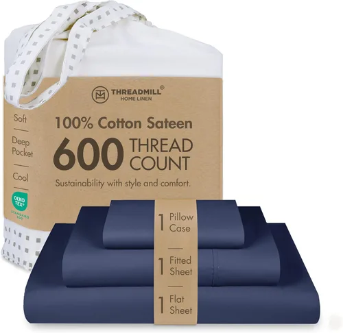 Vista 35 de Threadmill Sábanas de tamaño matrimonial, 100 % algodón puro de 600 hilos, 4 piezas, damasco, gris oscuro, calidad de hotel, sábanas de algodón