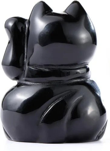 Vista 4 de Artistone Black Obsidian Crystal Maneki Neko Money Feng Shui Fortune Lucky Cat Collectible Figurine Gemstone Sculpture for Attract Wealth Good Luck