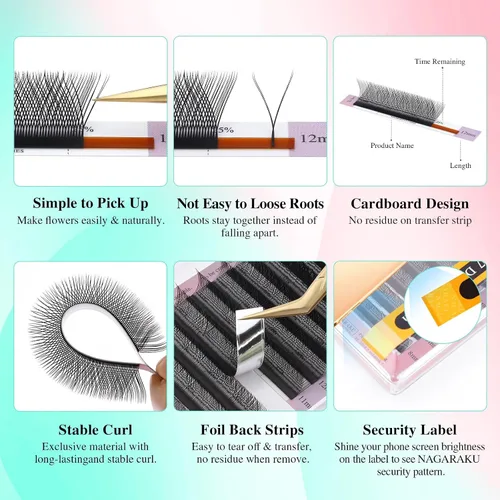 Vista 4 de NAGARAKU YY - Extensiones de pestañas, suministros Y, Lash 4D, Easy Fan, pestañas cruzadas de volumen ruso, pestañas YY, tejidas a mano, malla