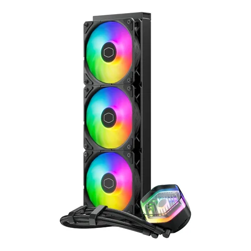 Vista 12 de Cooler Master 360 Atmos Enfriador líquido AIO de circuito cerrado impulsado por el rendimiento, R9 Ultra 9, bomba aRGB de doble cámara, radiador
