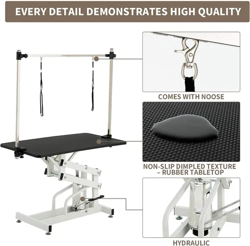 Vista 2 de Mesa hidráulica de aseo para perros pequeños y grandes, mesa profesional de aseo de mascotas resistente con brazo superior ajustable y soga, rango