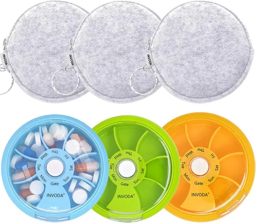 Vista 19 de Pastillero organizador de 3 píldoras de viaje para bolso, estuche portátil para medicamentos, cajas de píldoras de semanas pequeñas para vitaminas