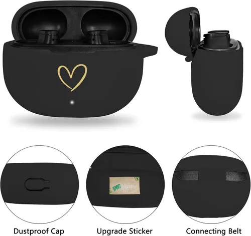Vista 2 de Compatible con Beats Studio Buds 2021, funda de silicona suave con patrón de corazón dorado para Beats Studio Buds con bonito llavero de mariposa