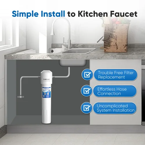 Vista 6 de PUREPLUS Filtro de agua para debajo del fregadero, capacidad de 40,000 galones, 99.99% de reducción de cloro, certificado NSF/ANSI 42, elimina
