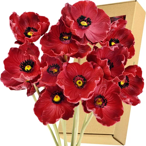 Vista 12 de FiveSeasonStuff Ramo de flores artificiales de amapolas de seda para recuerdo, hogar, boda, 22 pulgadas, 6 tallos (azul hielo antártico)