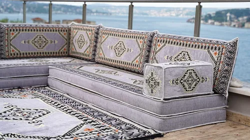 Vista 3 de arabicsofa Asiento de piso Jalsa árabe oriental gris - Cojín modular hecho a mano