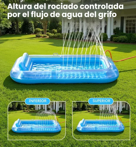 Vista 3 de Inflatable Tanning Pool Lounger Float with Sprinkler, 77" x 48" XL Tanning Pool for Adults with Pillow & Cup Holder, 6 in 1 Suntan Tub Sunbathing