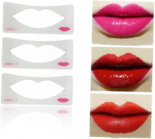 Vista 2 de 3 plantillas de delineador de labios, 3 estilos de modelo de labios, plantilla de línea de labios, tarjeta de labios cosméticos maquillaje