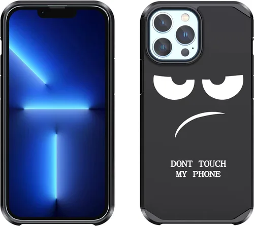 Vista 2 de Funda para iPhone 13 Pro, bonita funda [Don't Touch My Phone] a prueba de golpes de doble capa resistente de silicona protectora de plástico