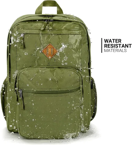 Vista 7 de ZORFIN - Mochila de 26 litros para la escuela, universidad y viajes, impermeable, con 8 compartimentos, Verde militar, Moderno