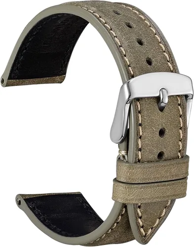 Vista 19 de WOCCI Correa de reloj de cuero Nubuck de 0.551 in con hebilla de acero inoxidable dorado, correa de repuesto (negro)