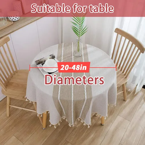 Vista 4 de Vonabem Mantel con borlas de algodón y lino, para cocina, comedor, sin arrugas, manteles (café, 60 pulgadas, redondo)