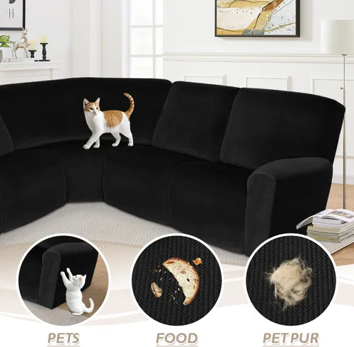 Vista 117 de Arfntevss Fundas de sofá seccional reclinable de terciopelo, Funda de sofá seccional de esquina para sofá reclinable, Funda elástica suave