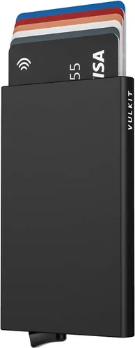 Vista 41 de VULKIT Cartera desplegable, soporte minimalista para tarjetas de crédito, bloqueo RFID, funda de metal delgada para hombres