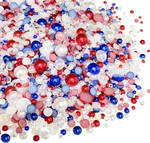 Vista 13 de Diamantes de imitación de resina mixta de 3.53 oz con parte trasera plana, perlas semicirculares, tamaños mixtos de 0.116 a 0.394 pulgadas