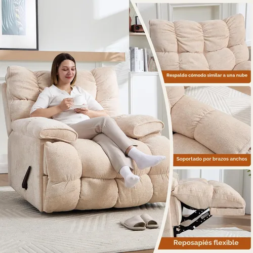 Vista 6 de Silla reclinable giratoria de gran tamaño, reclinable mecedora extra ancha Beige