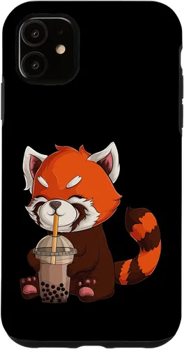 Vista 8 de Kawaii Red Panda Drinking Boba Bubble Tea Japanese Anime Case for iPhone 17