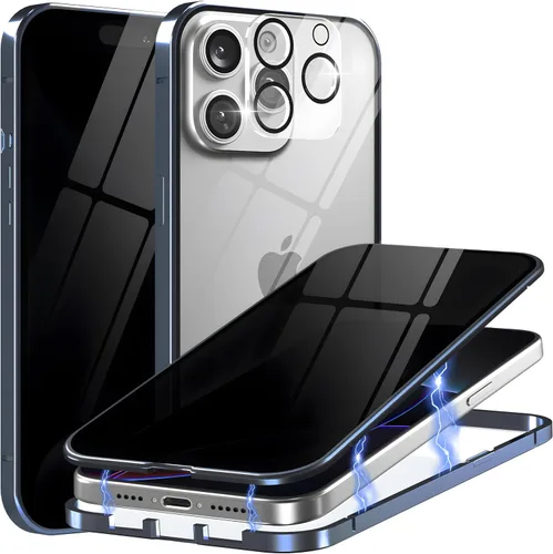 Vista 17 de Funda de privacidad de metal de titanio para iPhone 16, protector de pantalla de privacidad integrado y protector de lente de cámara, adsorción