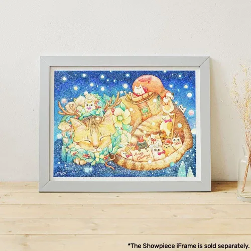 Vista 2 de Pintoo Rompecabezas de 1200 piezas para adultos, león de algodón, noche de Navidad y gatos, hermoso rompecabezas de plástico para decoración