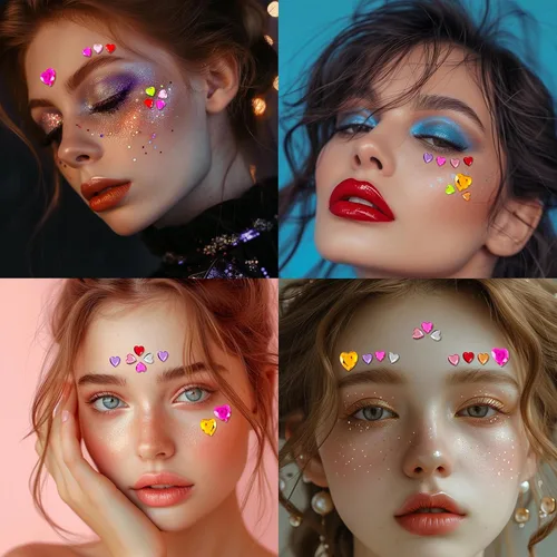 Vista 4 de MYDBUYSOME Calcomanías de corazón, 1190 unidades de gemas autoadhesivas rosas para el cabello, diamantes de imitación para la cara de las uñas