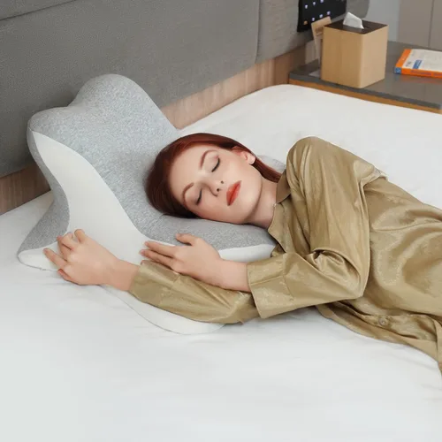Vista 9 de Almohada de lectura para cama, para estar acostado, inclinado y boca abajo, almohada ergonómica de espuma viscoelástica en cuña para cabecero Gris