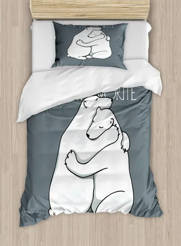 Vista 33 de Ambesonne Juego de funda de edredón con temática de San Valentín, con texto en inglés "Your Hugs with Hugging Arctic Polar Animals Romance", juego